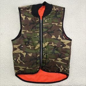 Vintage Hunting Vest Mens M? Woodland Camouflage Reversible Orange Hunting Camo